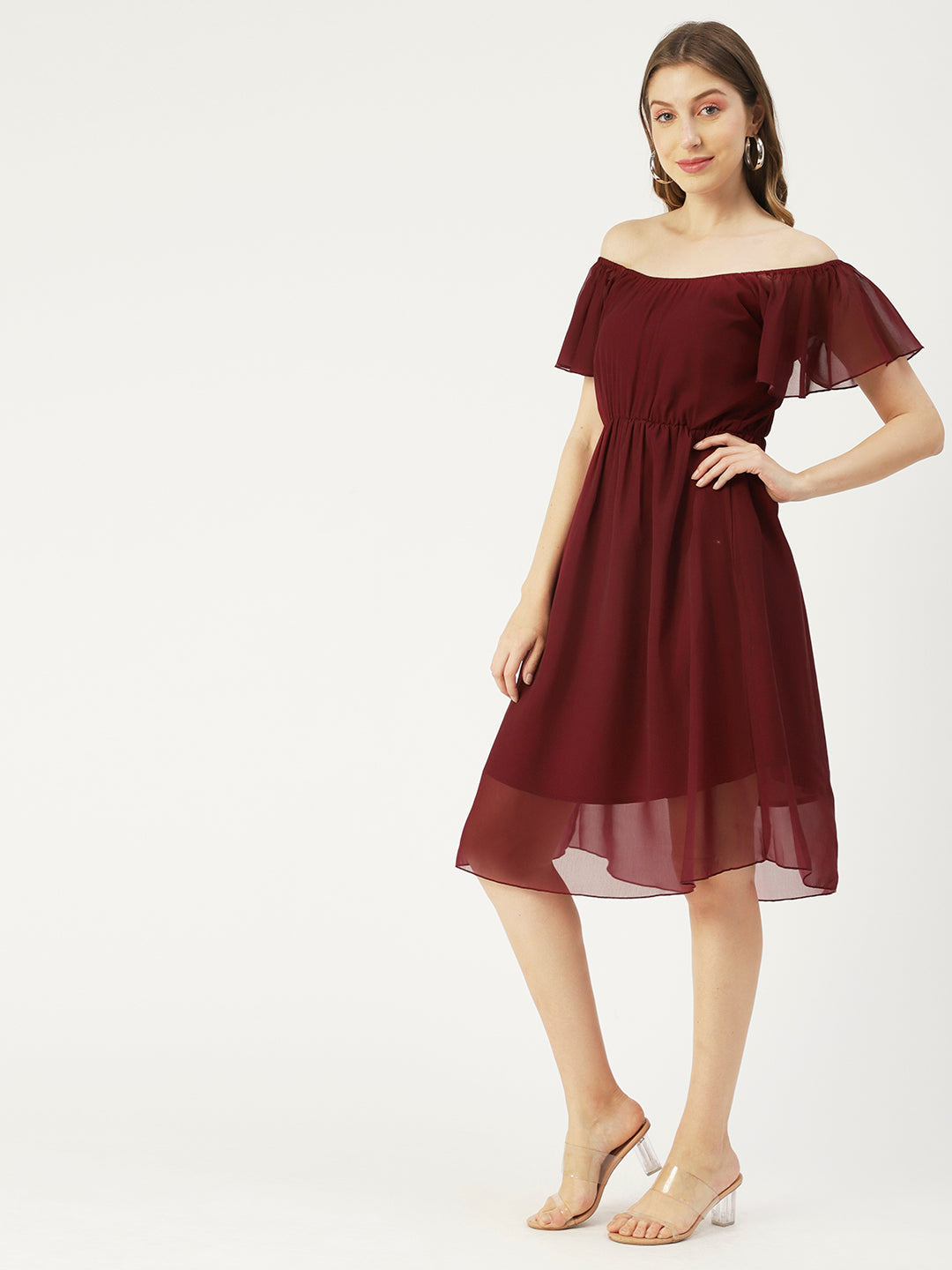 Off-Shoulder Midi Dress, Cinched