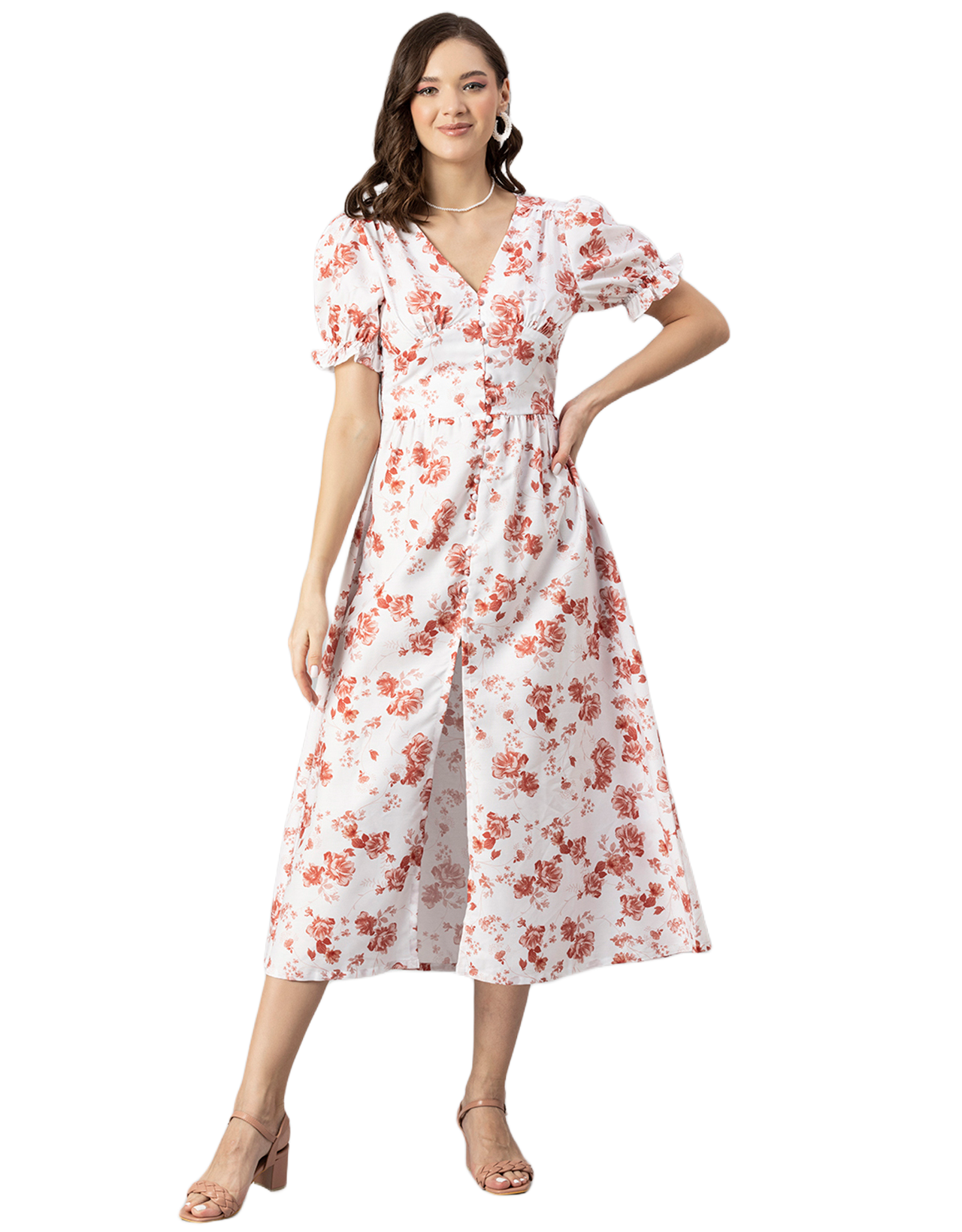 Printed Front Slit Midi Dress