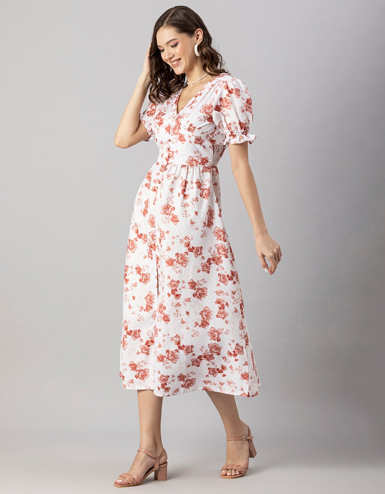 Printed Front Slit Midi Dress
