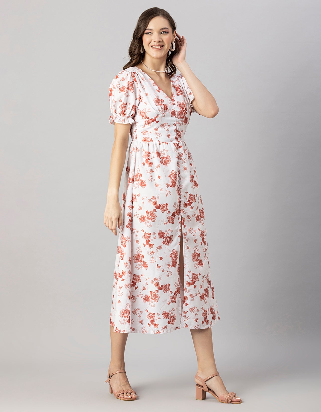 Printed Front Slit Midi Dress