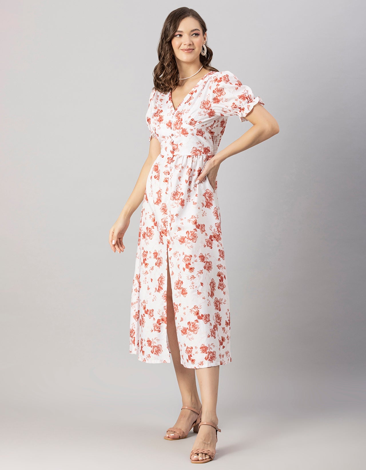 Printed Front Slit Midi Dress