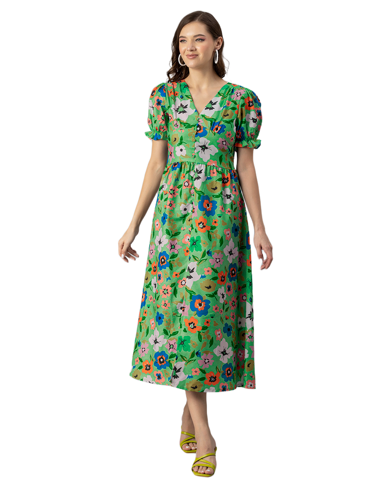 Printed Front Slit Midi Dress