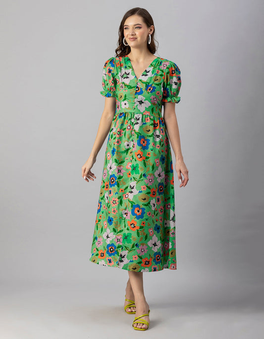 Printed Front Slit Midi Dress