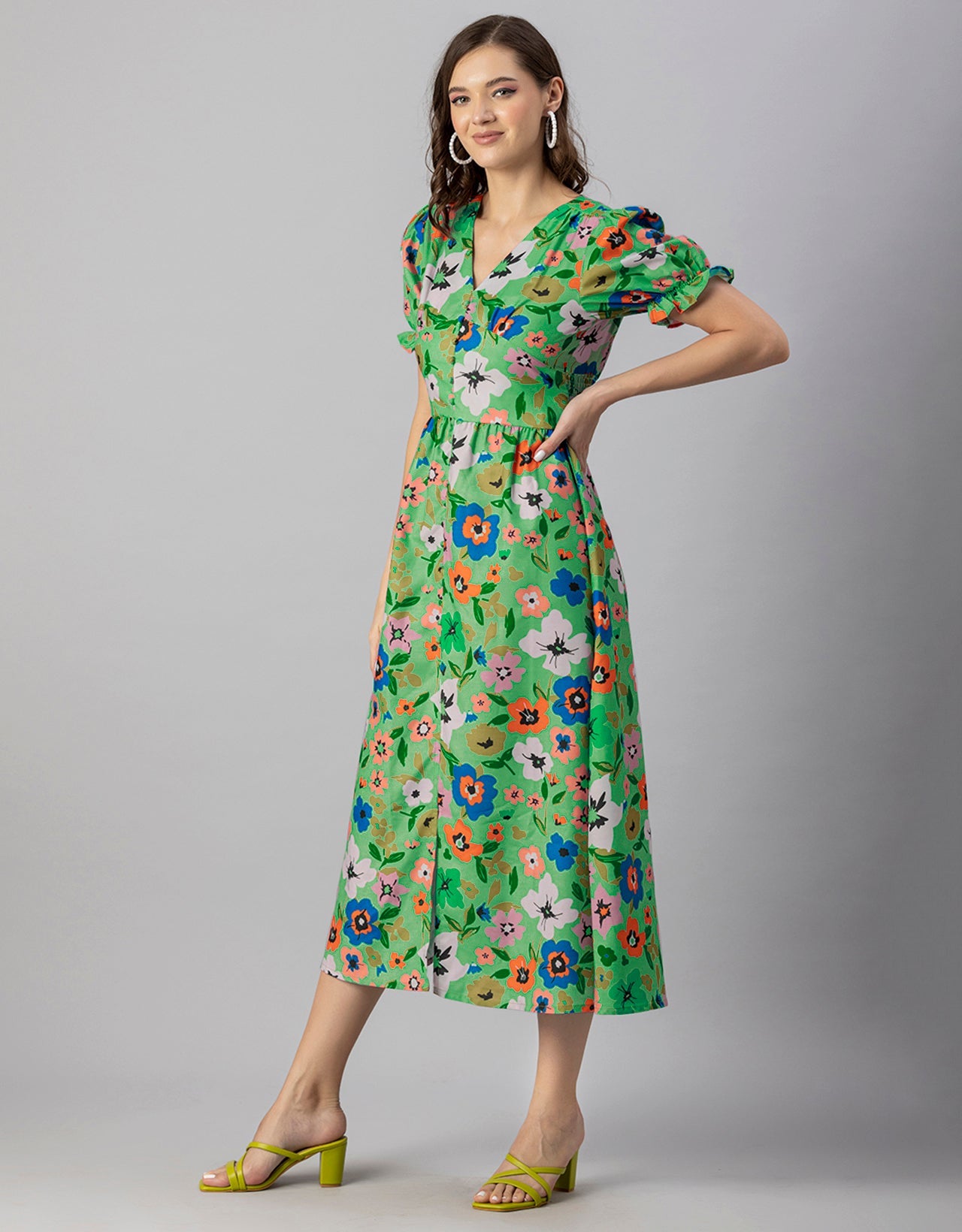 Printed Front Slit Midi Dress