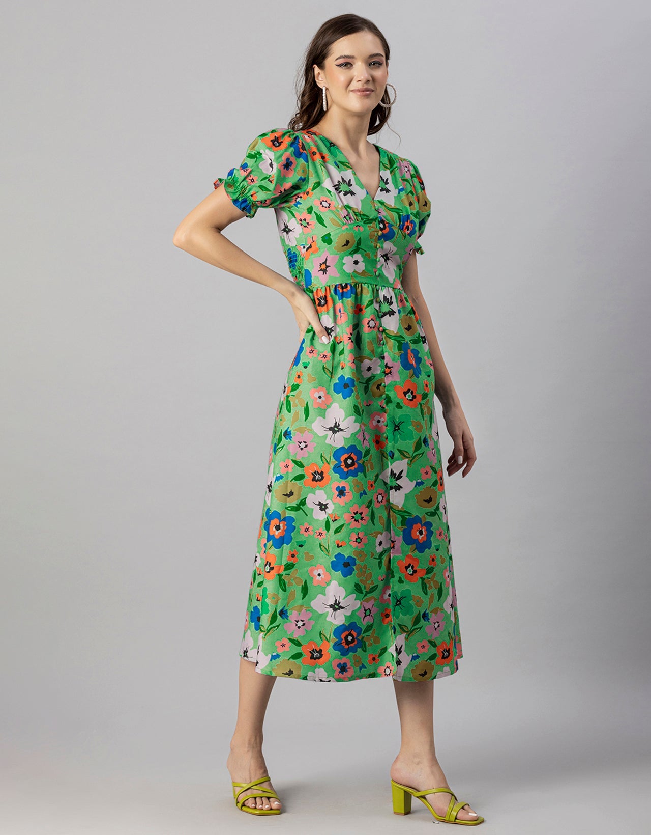 Printed Front Slit Midi Dress