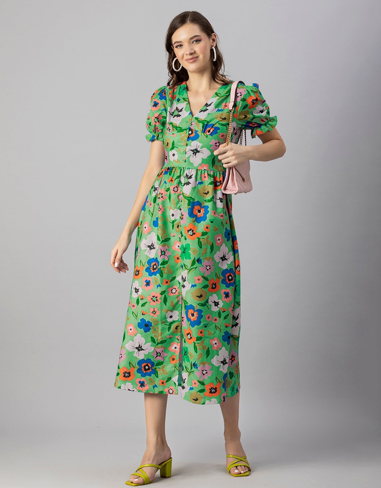 Printed Front Slit Midi Dress