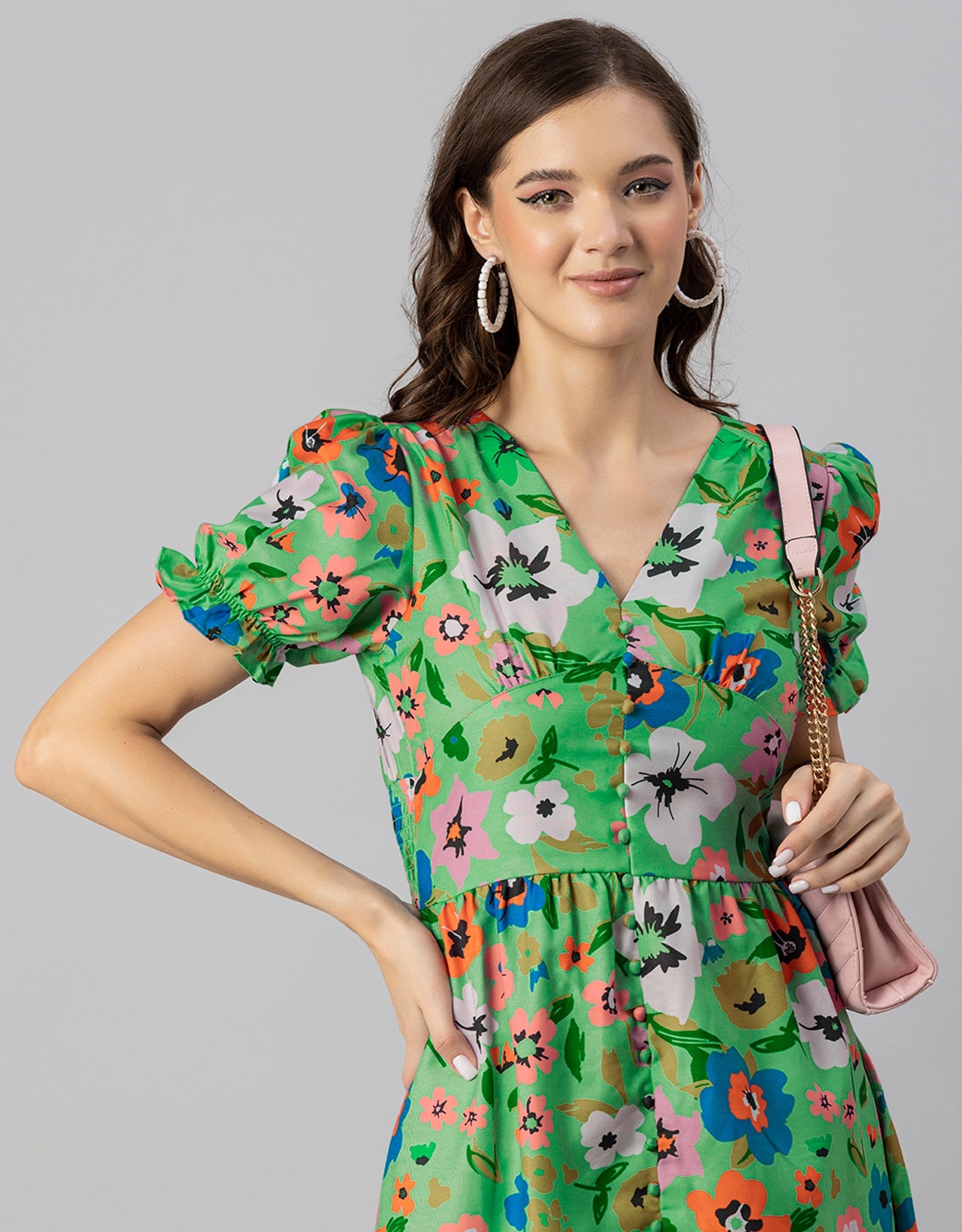 Printed Front Slit Midi Dress