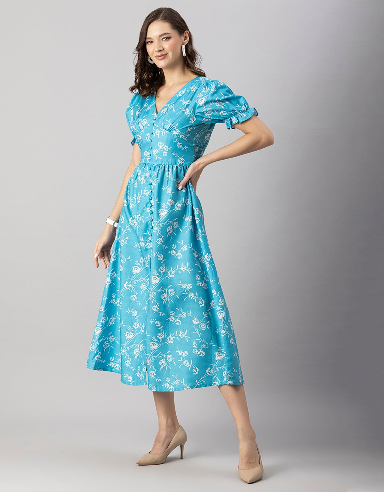 Printed Front Slit Midi Dress