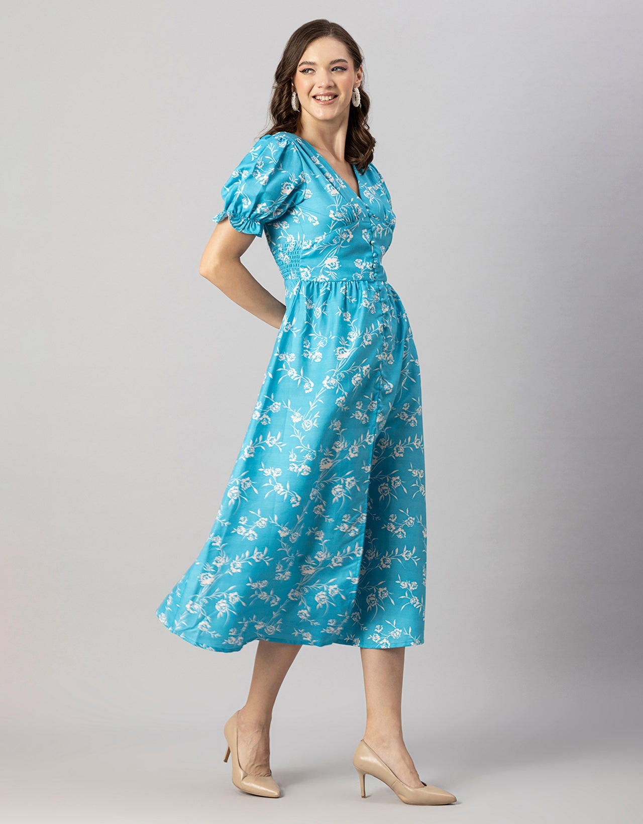 Printed Front Slit Midi Dress