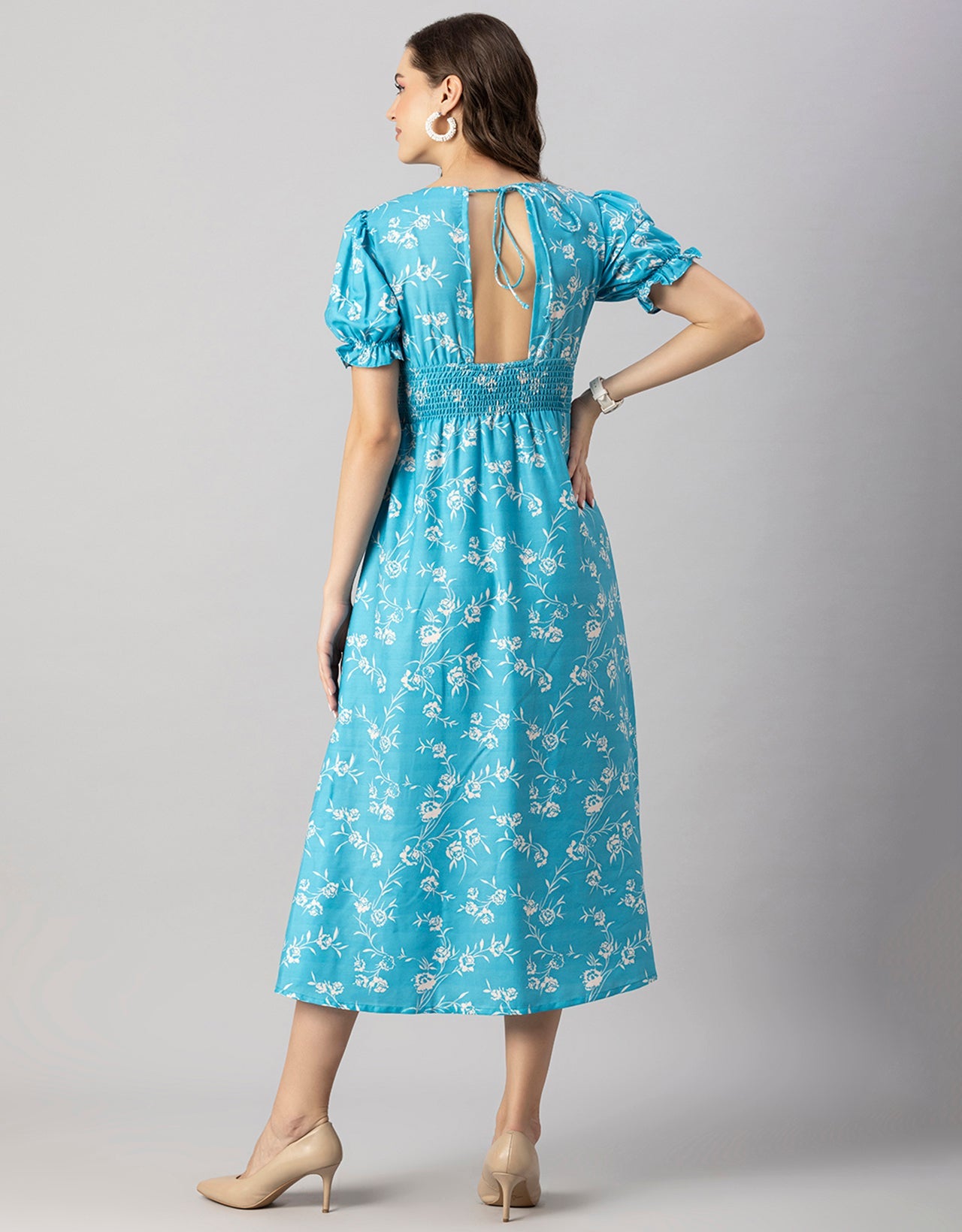 Printed Front Slit Midi Dress