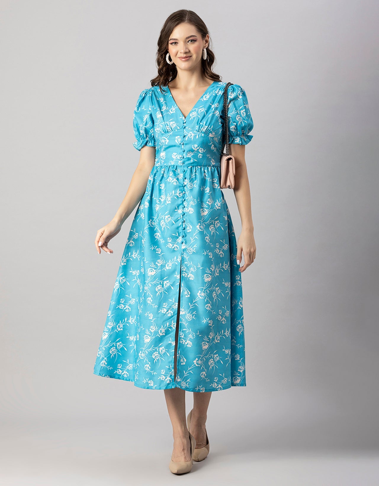 Printed Front Slit Midi Dress