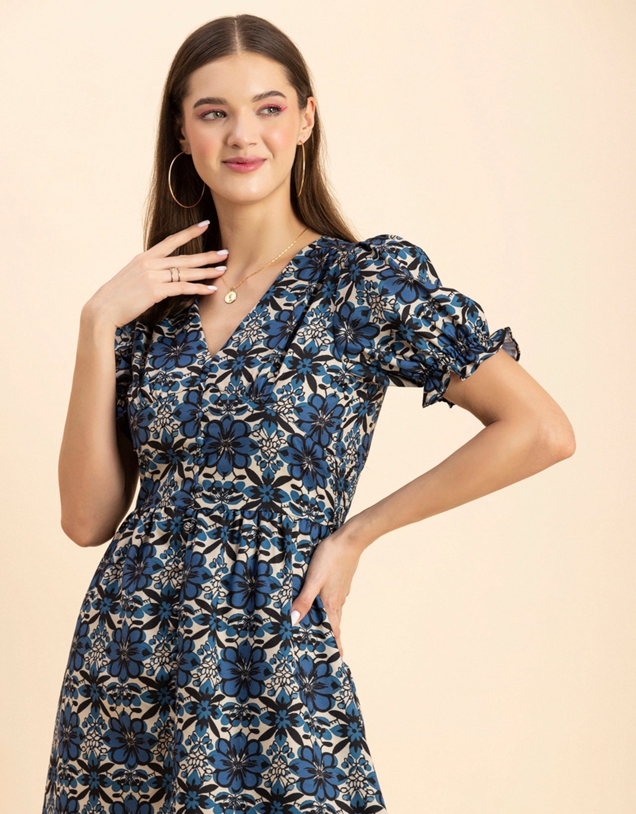 Printed Front Slit Midi Dress