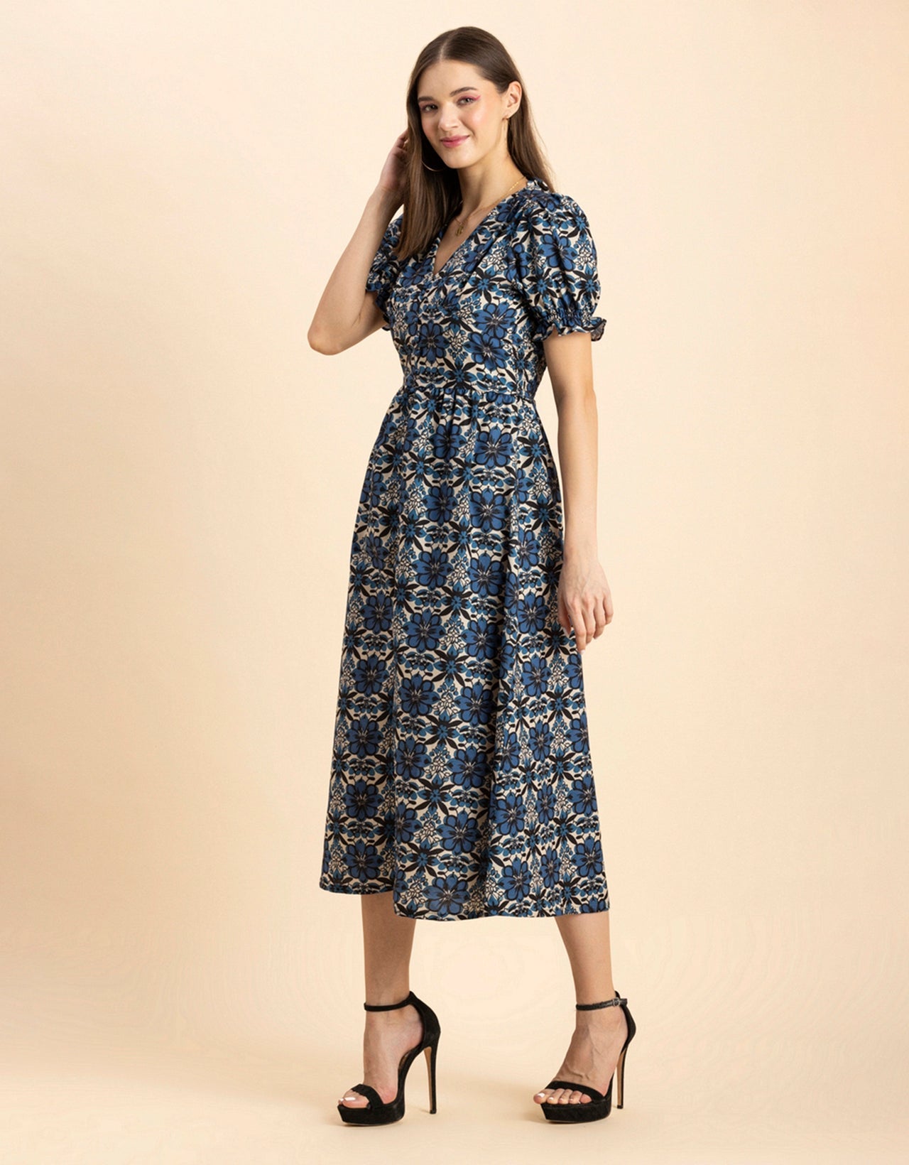Printed Front Slit Midi Dress