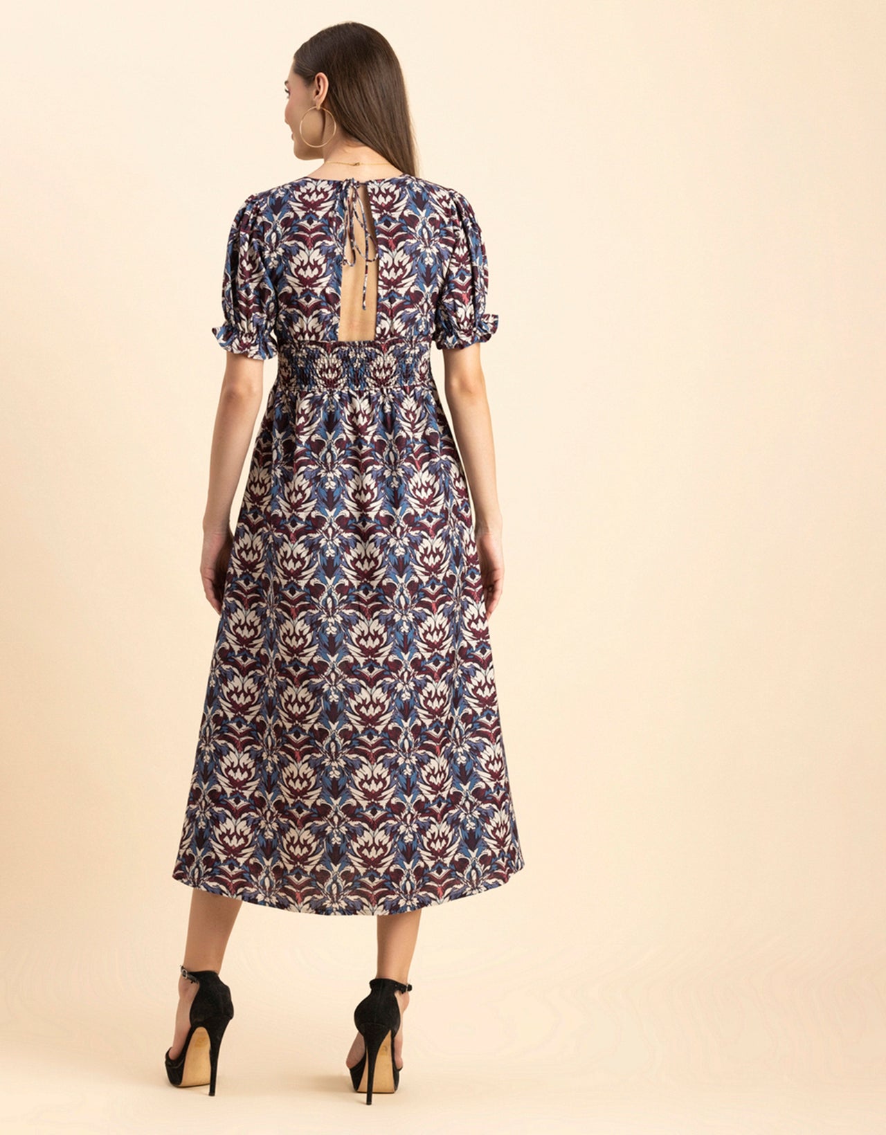 Printed Front Slit Midi Dress