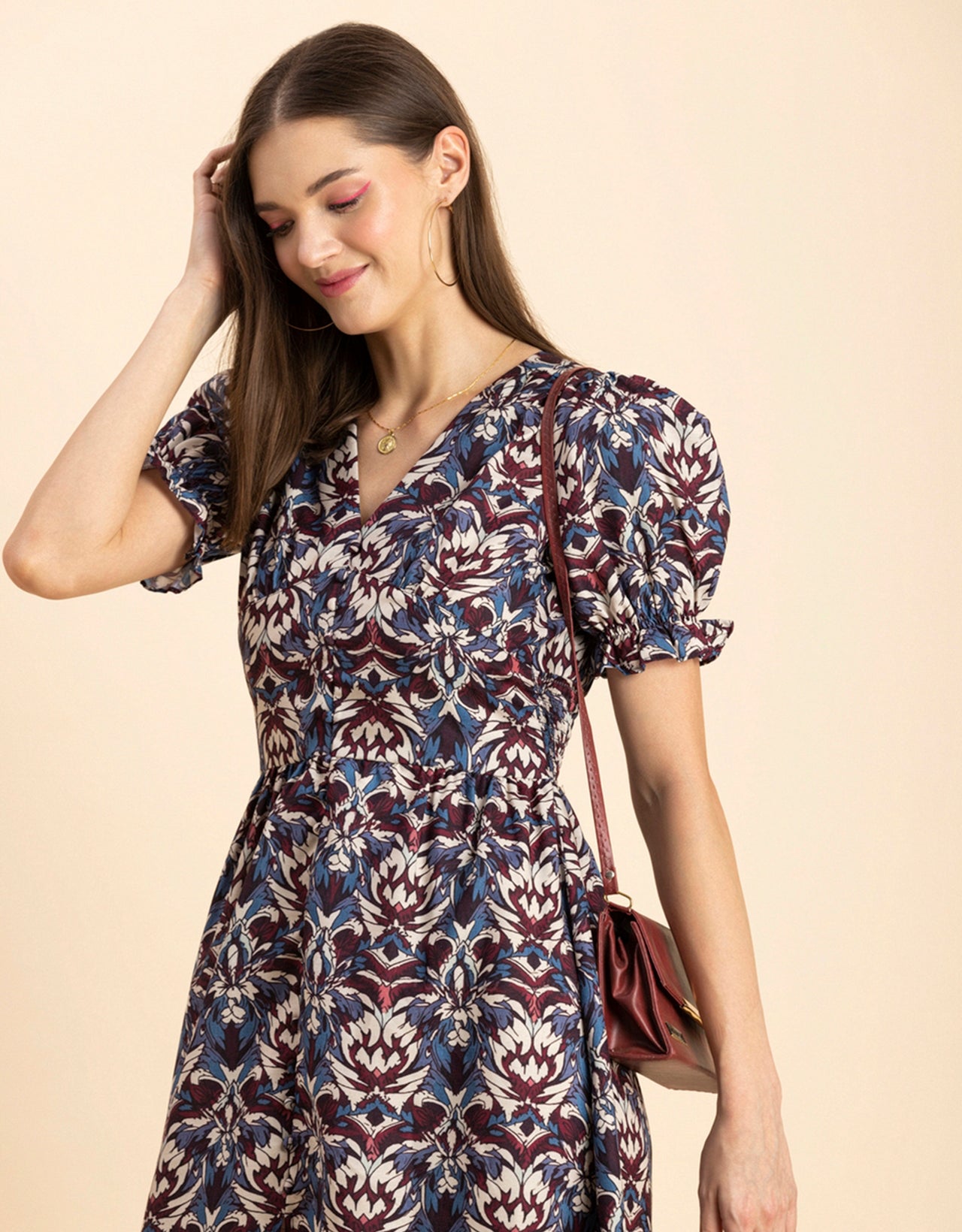 Printed Front Slit Midi Dress