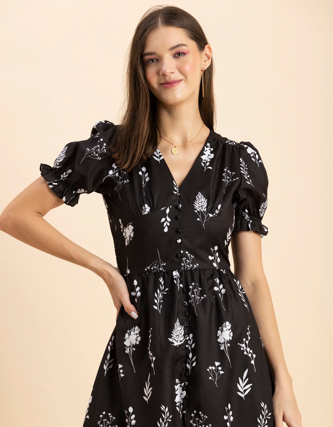 Printed Front Slit Midi Dress
