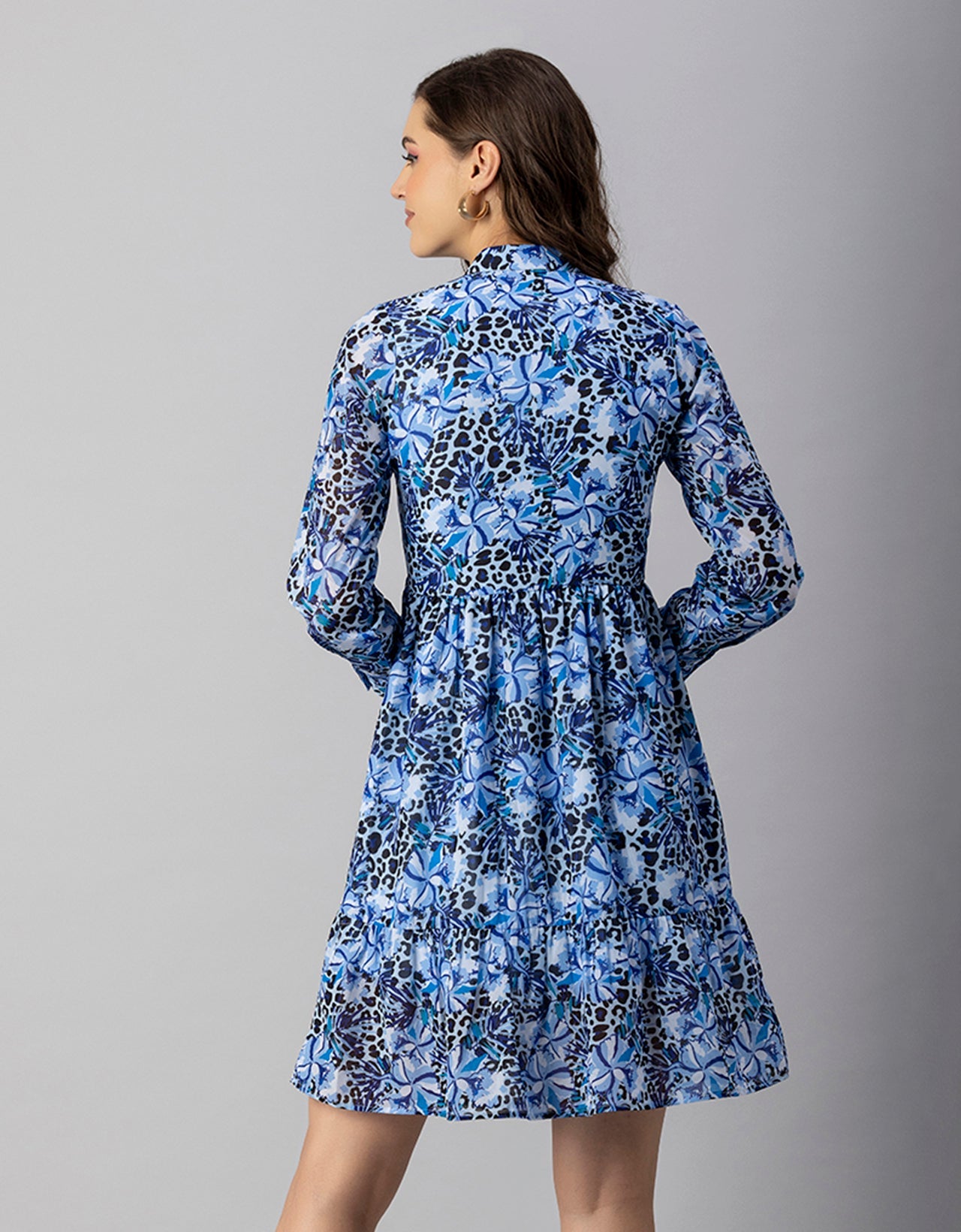 Solid Cuffed Sleeves Dress