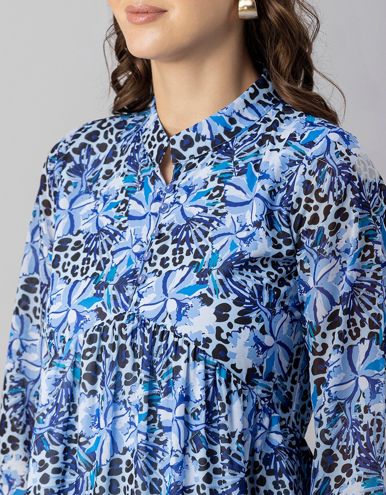 Solid Cuffed Sleeves Dress