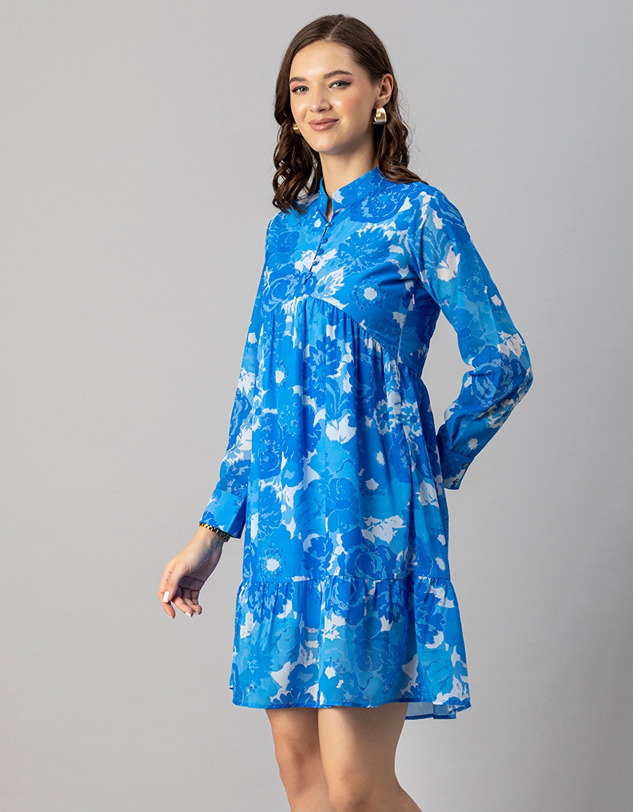Solid Cuffed Sleeves Dress