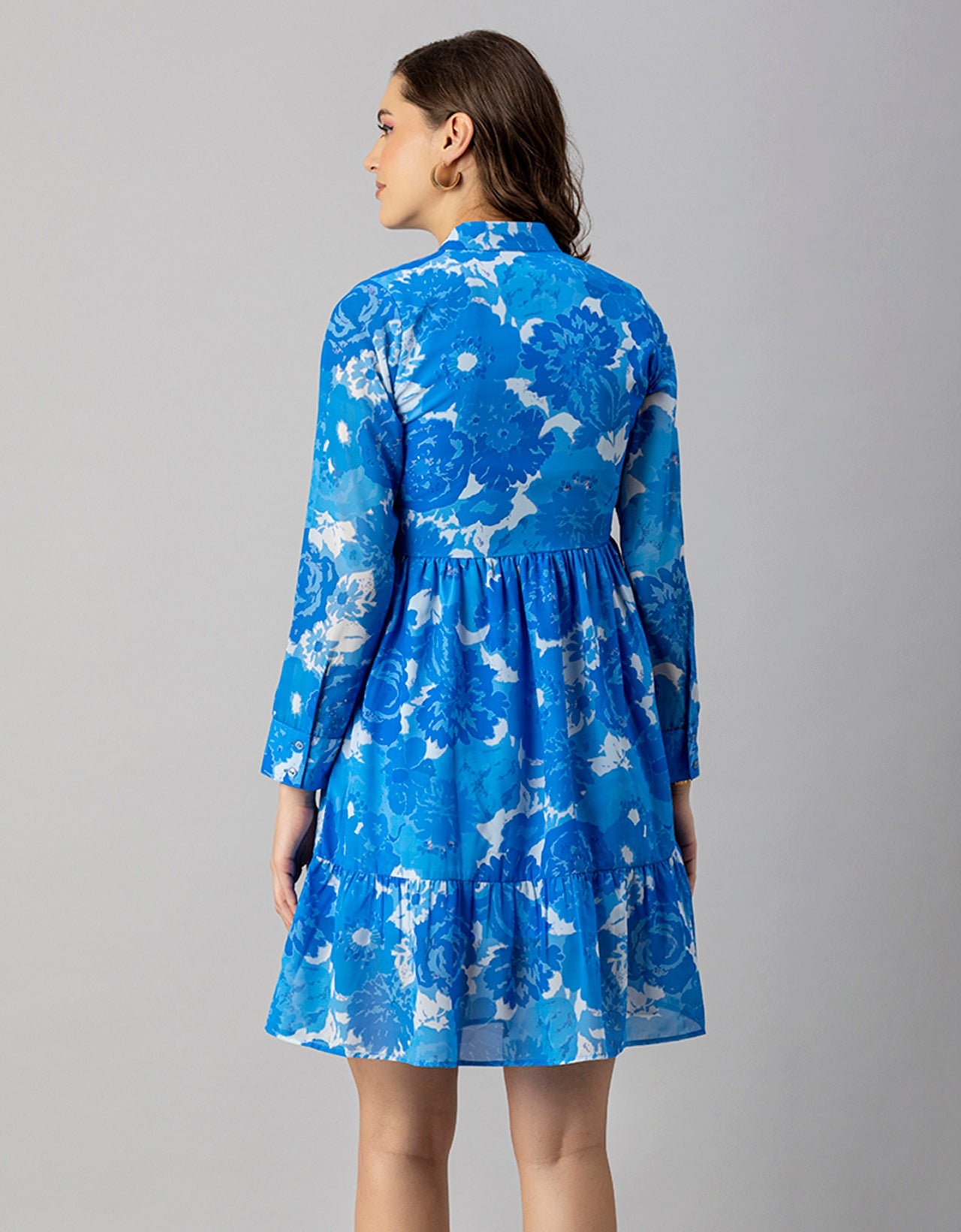 Solid Cuffed Sleeves Dress
