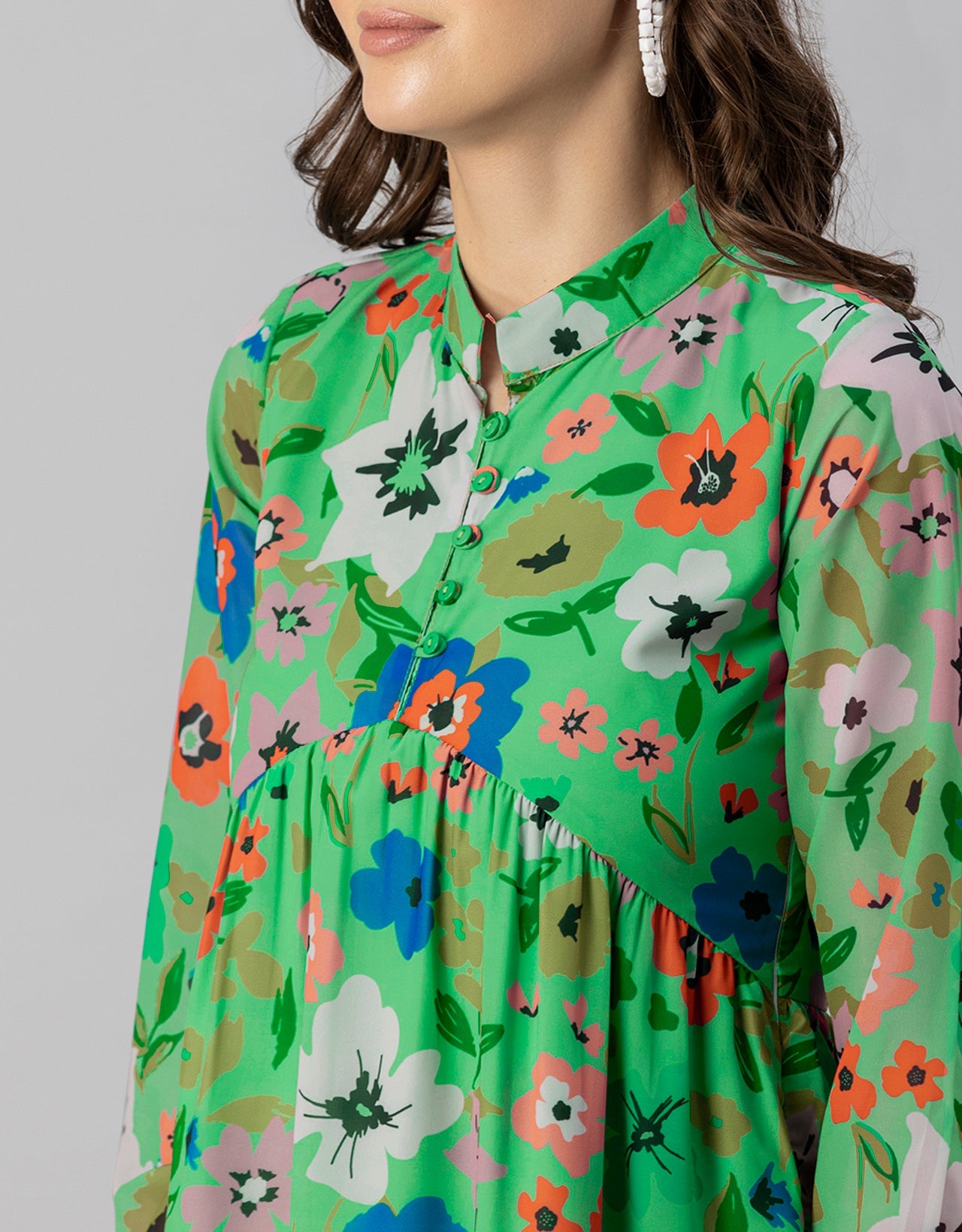 Solid Cuffed Sleeves Dress