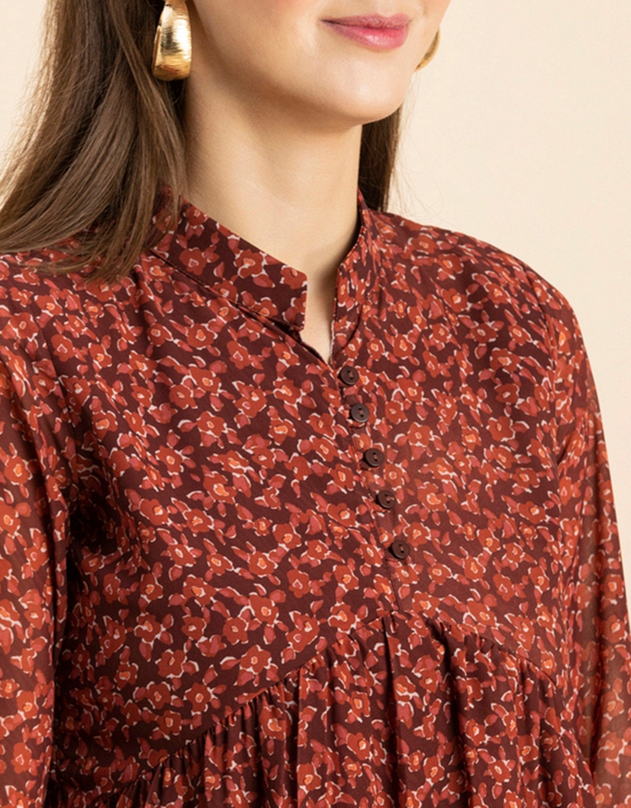 Solid Cuffed Sleeves Dress