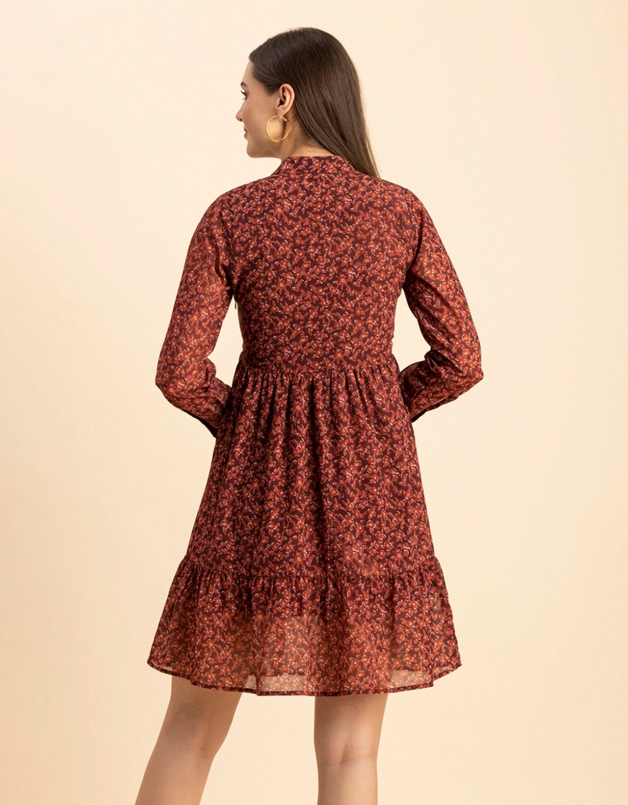Solid Cuffed Sleeves Dress