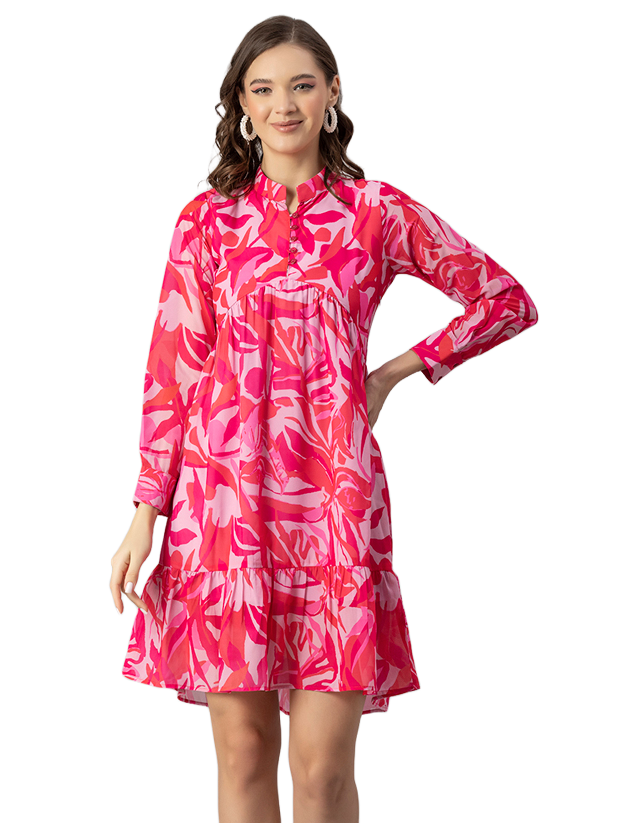 Solid Cuffed Sleeves Dress