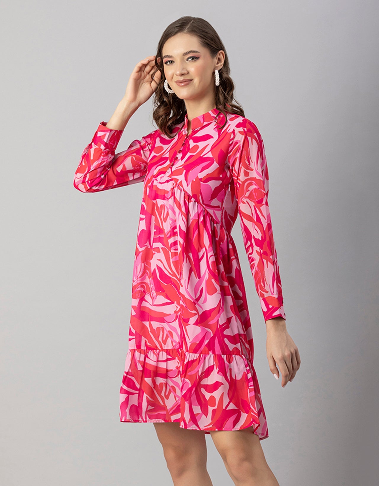 Solid Cuffed Sleeves Dress