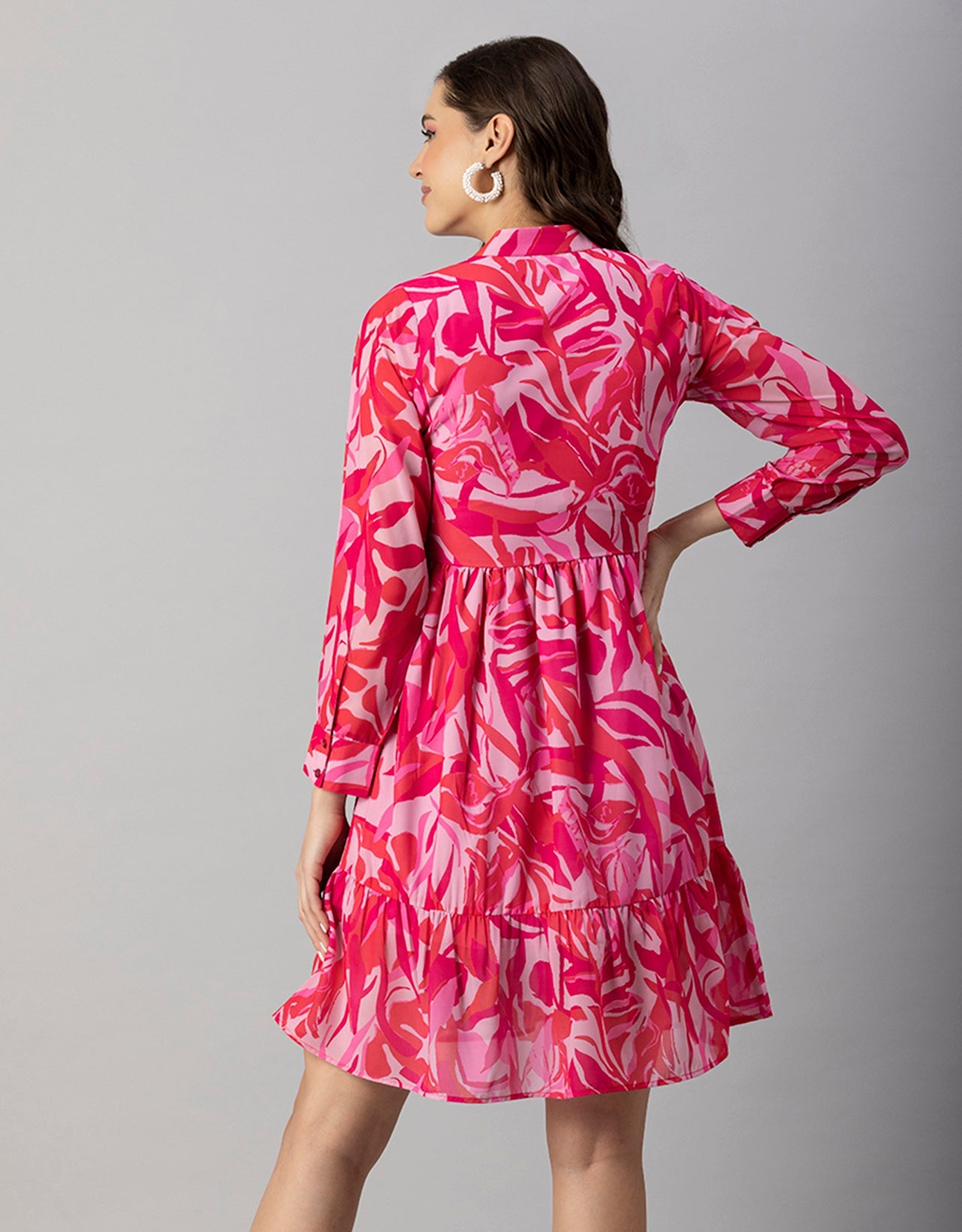 Solid Cuffed Sleeves Dress