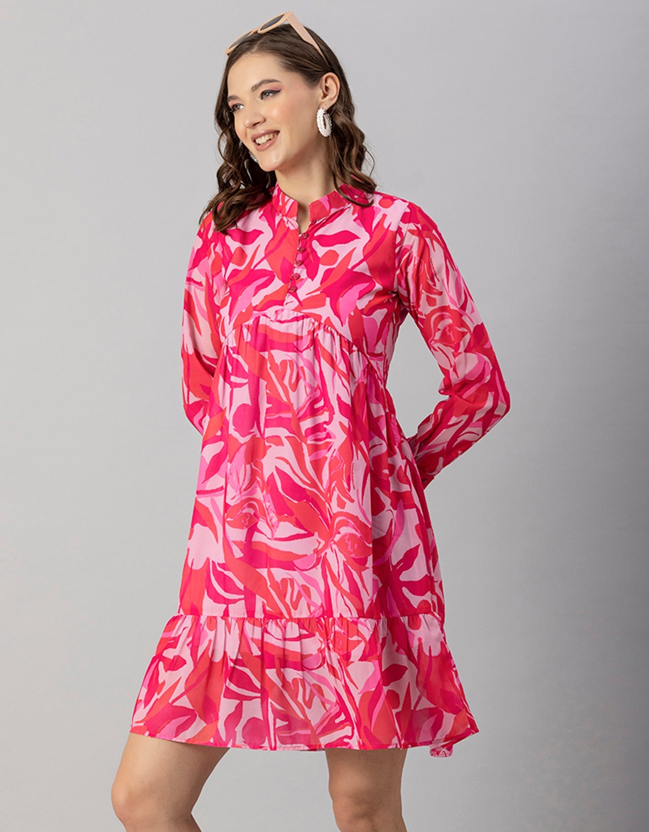 Solid Cuffed Sleeves Dress