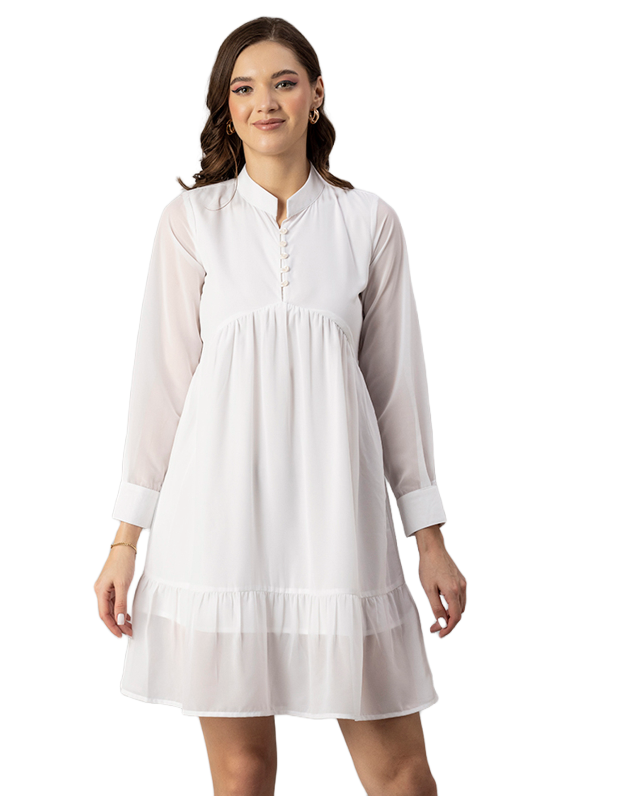 Solid Cuffed Sleeves Dress