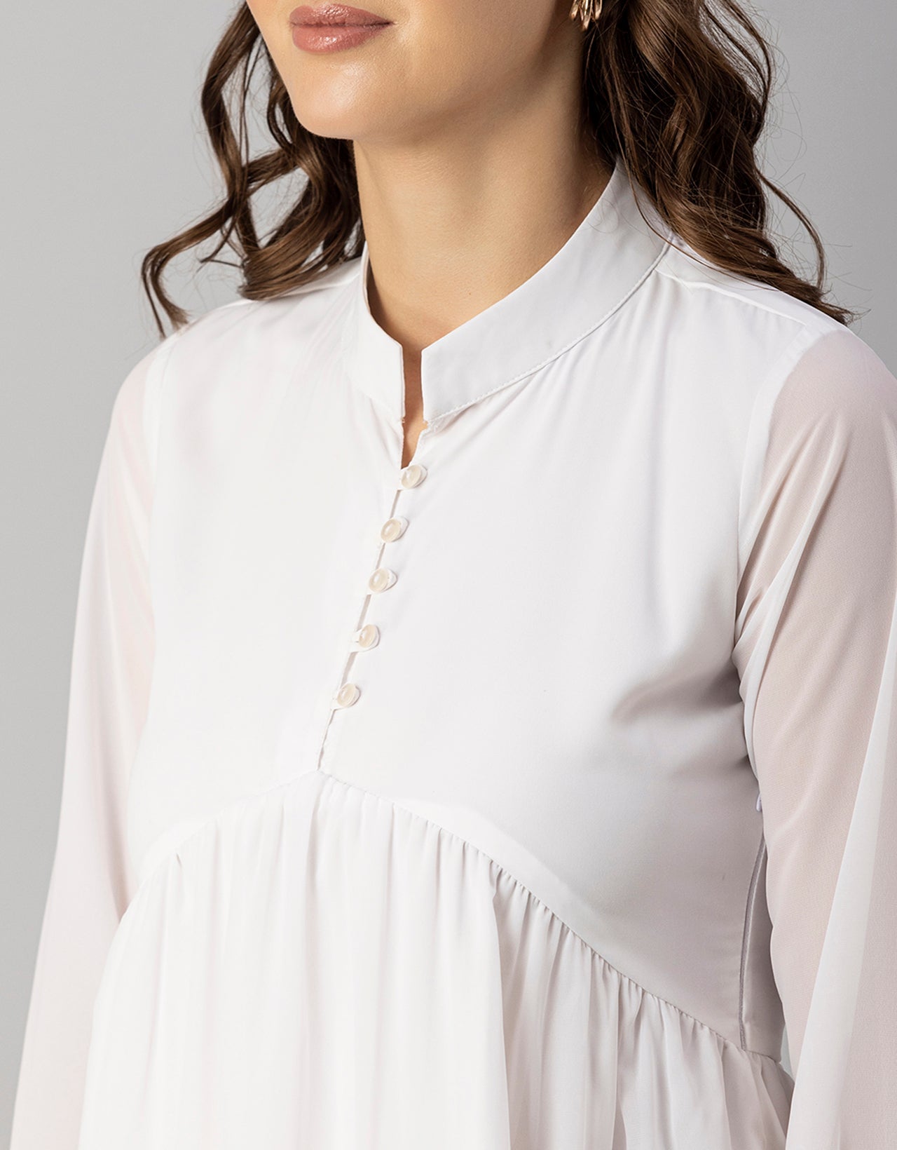 Solid Cuffed Sleeves Dress
