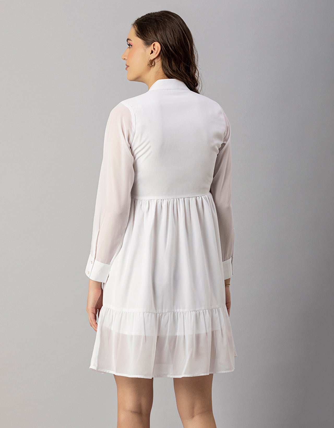 Solid Cuffed Sleeves Dress