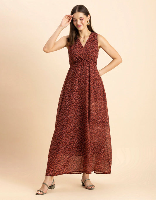 Printed Sleeveless Maxi Dress