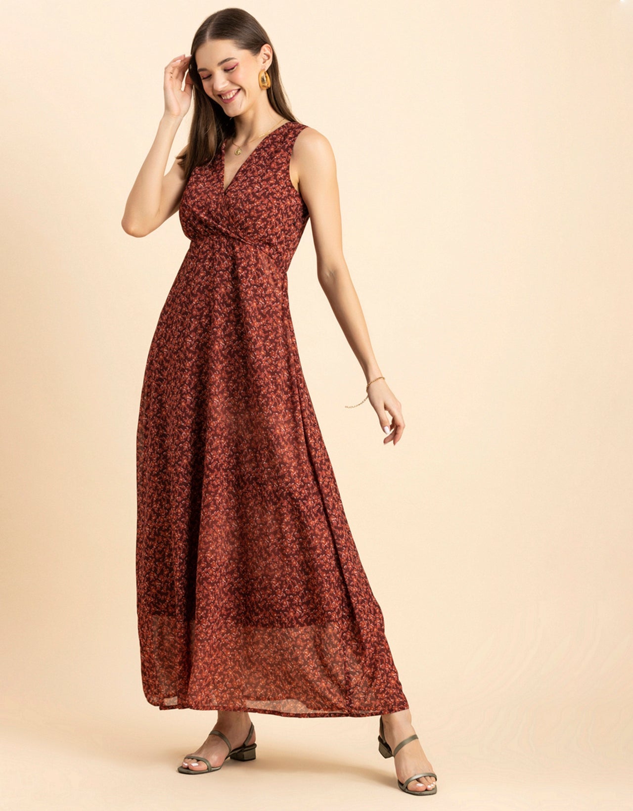 Printed Sleeveless Maxi Dress