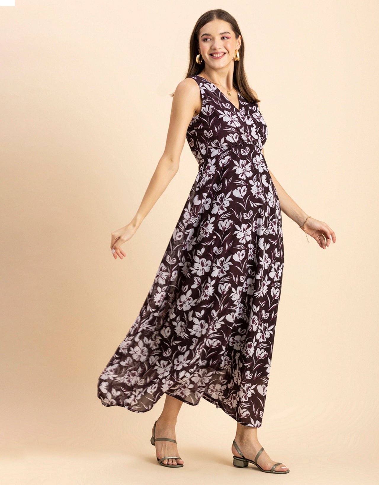 Printed Sleeveless Maxi Dress