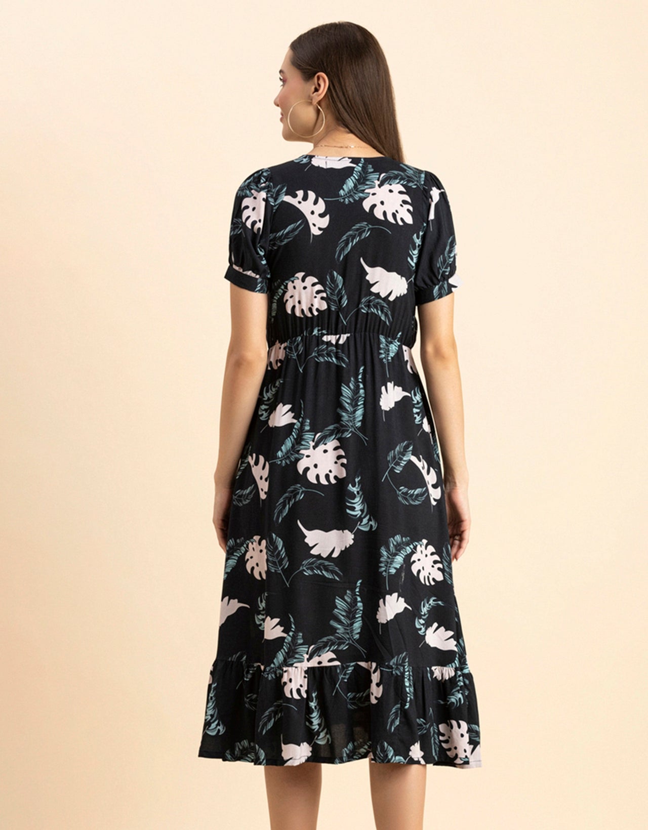 Printed Summer Dress, V-Neck Midi