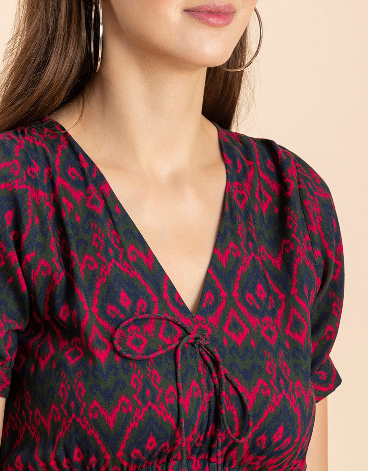 Printed Summer Dress, V-Neck Midi