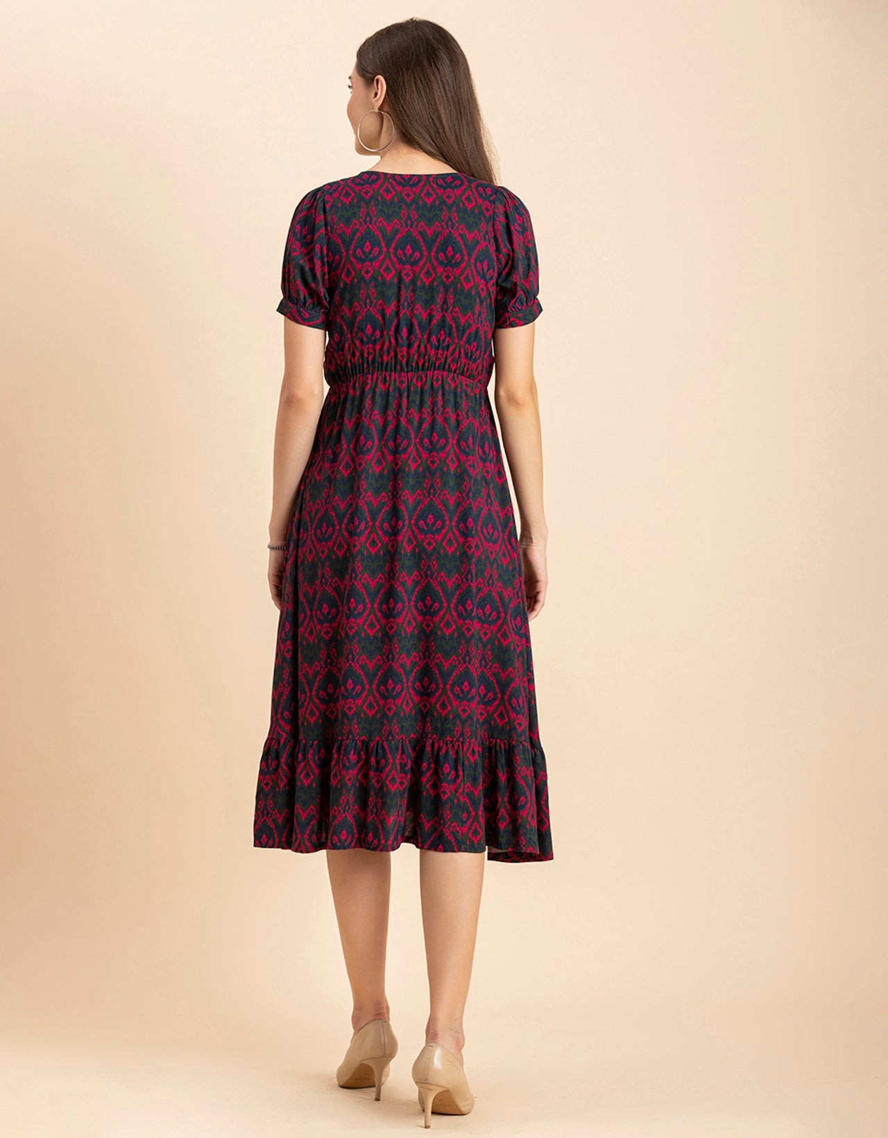 Printed Summer Dress, V-Neck Midi