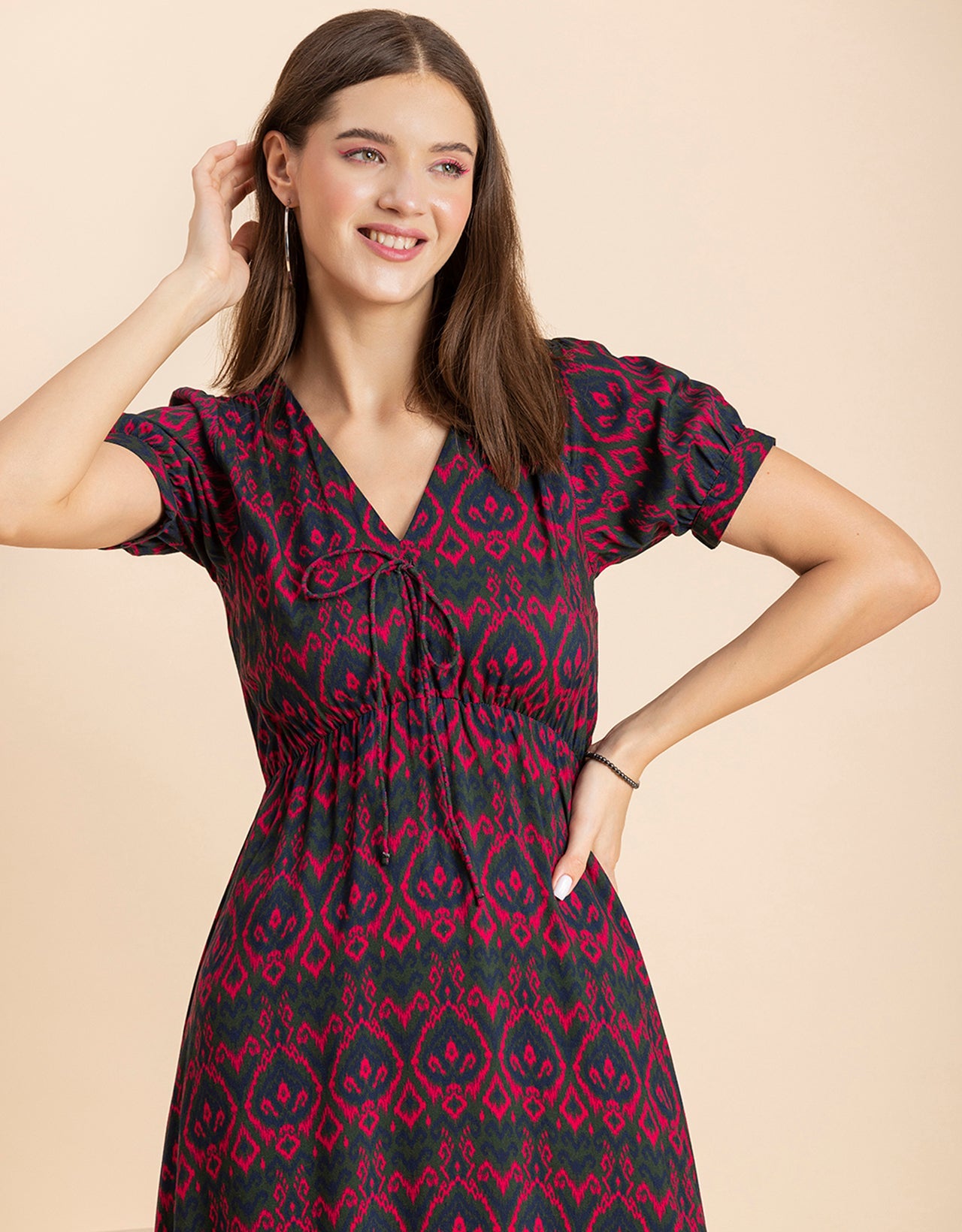 Printed Summer Dress, V-Neck Midi