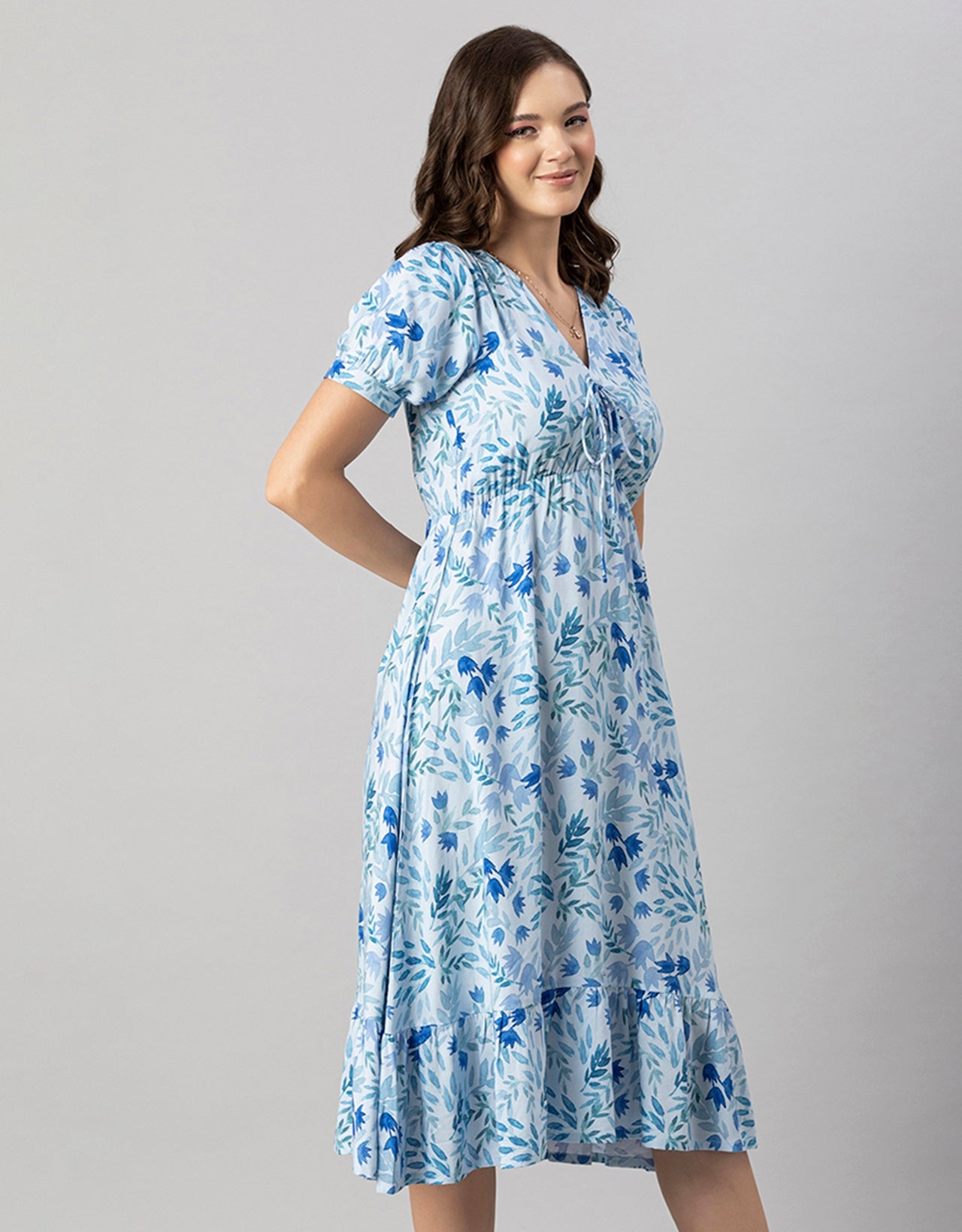 Printed Summer Dress, V-Neck Midi