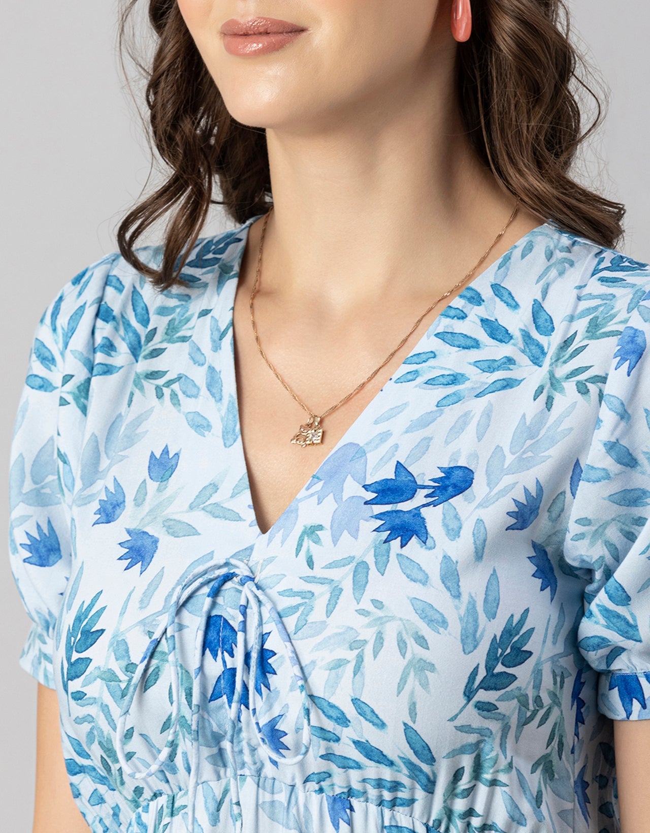 Printed Summer Dress, V-Neck Midi