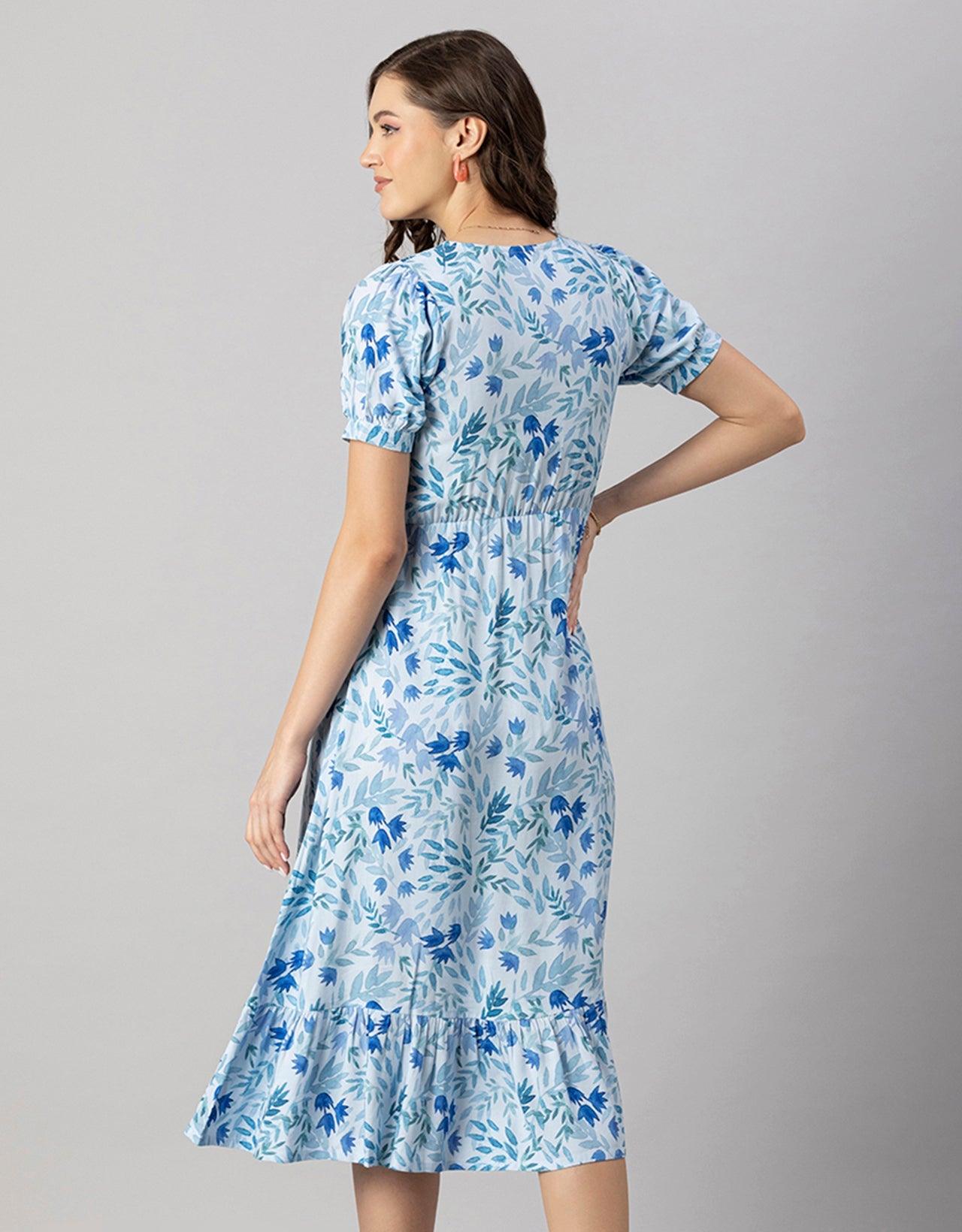 Printed Summer Dress, V-Neck Midi