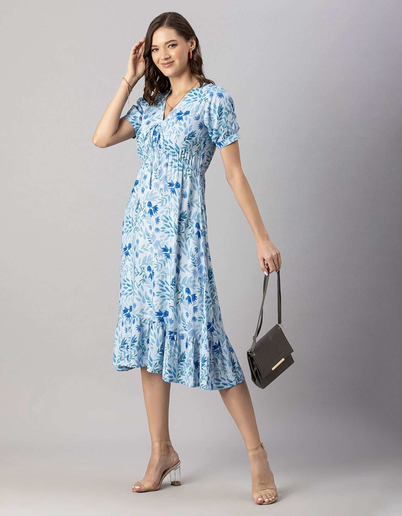 Printed Summer Dress, V-Neck Midi