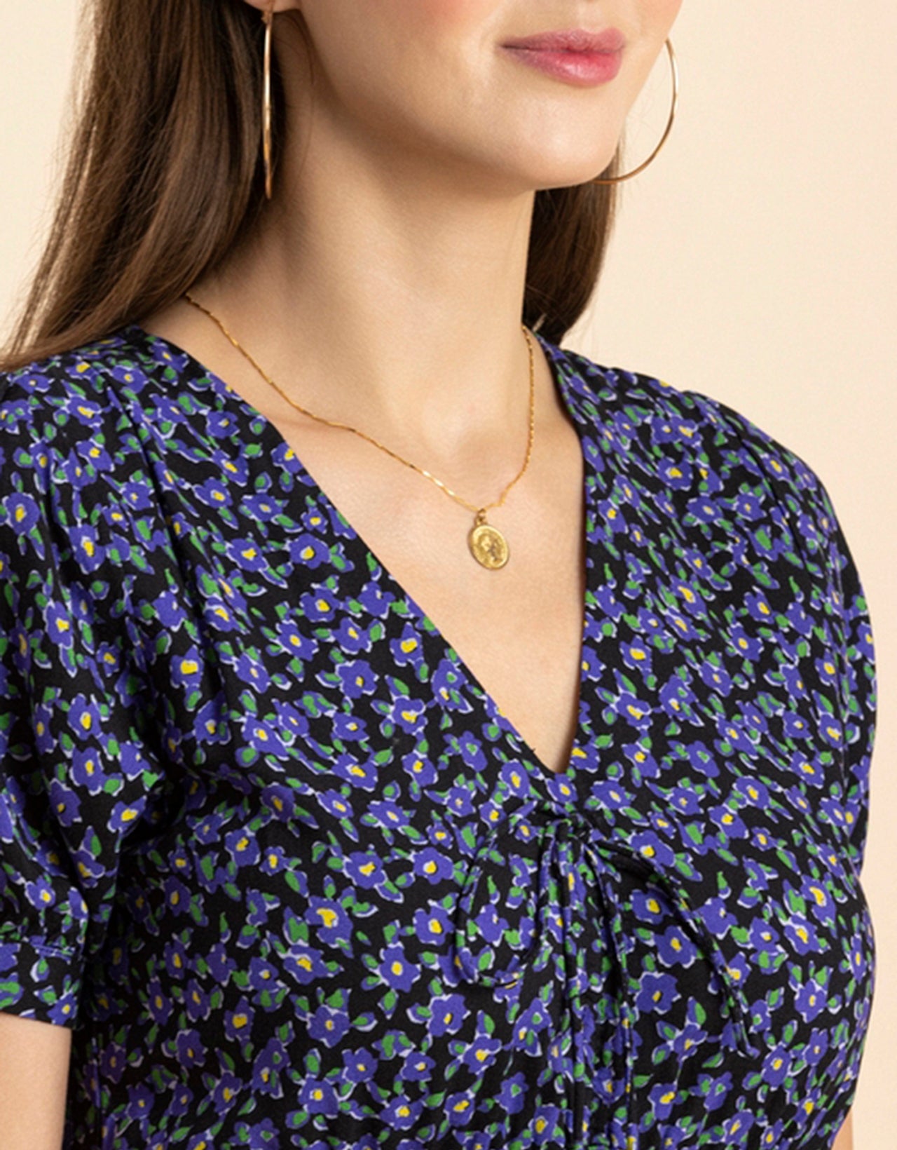 Printed Summer Dress, V-Neck Midi
