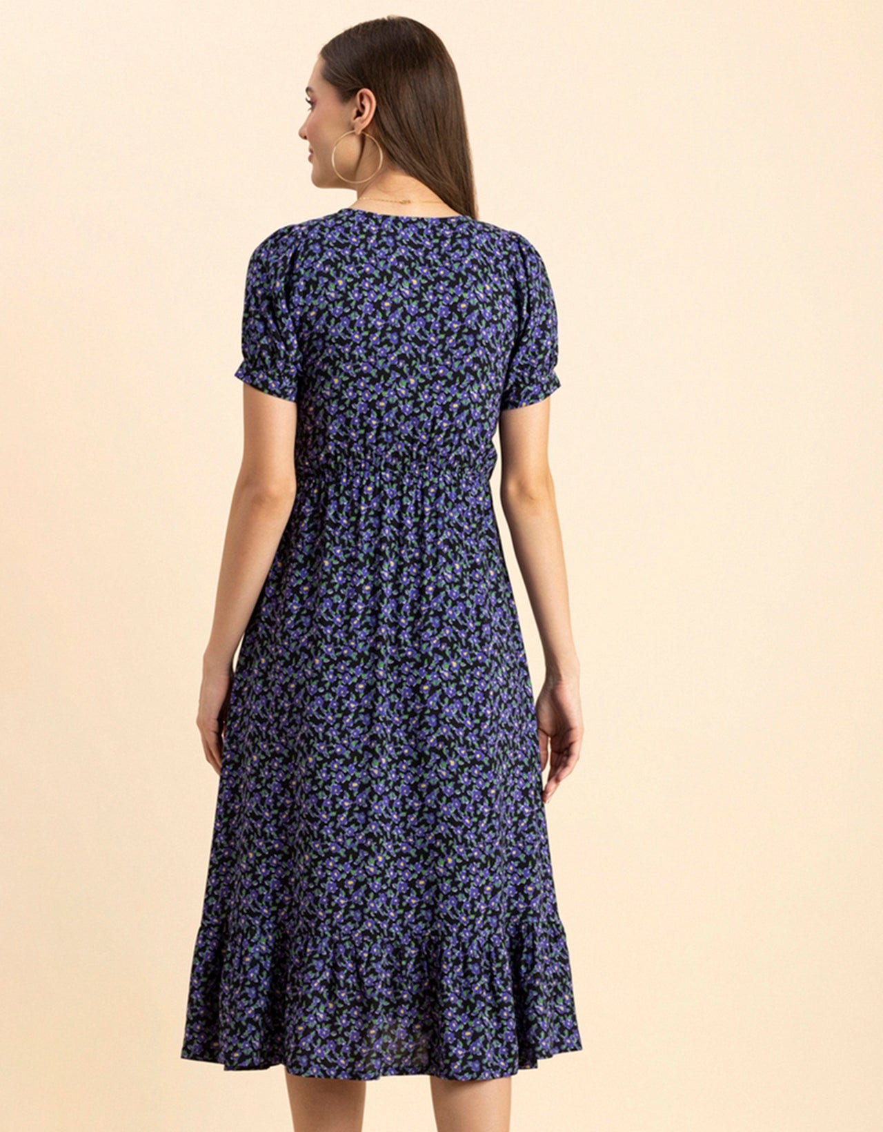 Printed Summer Dress, V-Neck Midi