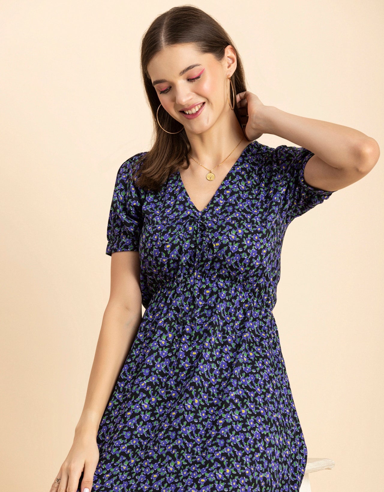 Printed Summer Dress, V-Neck Midi