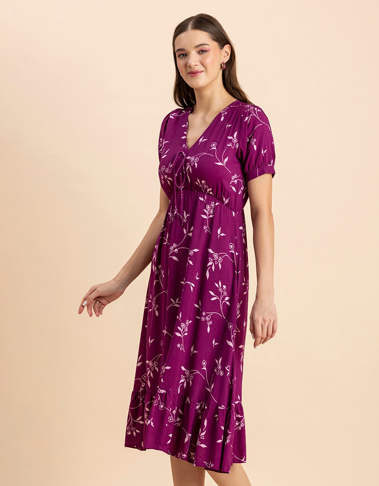 Printed Summer Dress, V-Neck Midi