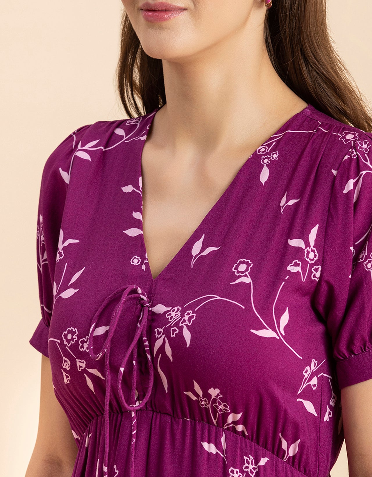 Printed Summer Dress, V-Neck Midi